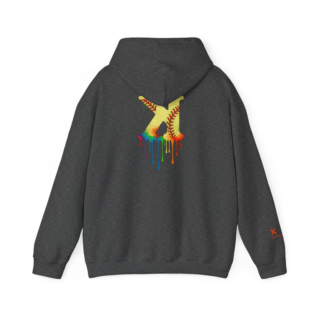 Softball Strikeout Drippy Paint Hoodie, Unisex Sweatshirt, Artistic Gift, Streetwear Style, Comfortable Casual Wear, Unique Hooded Top