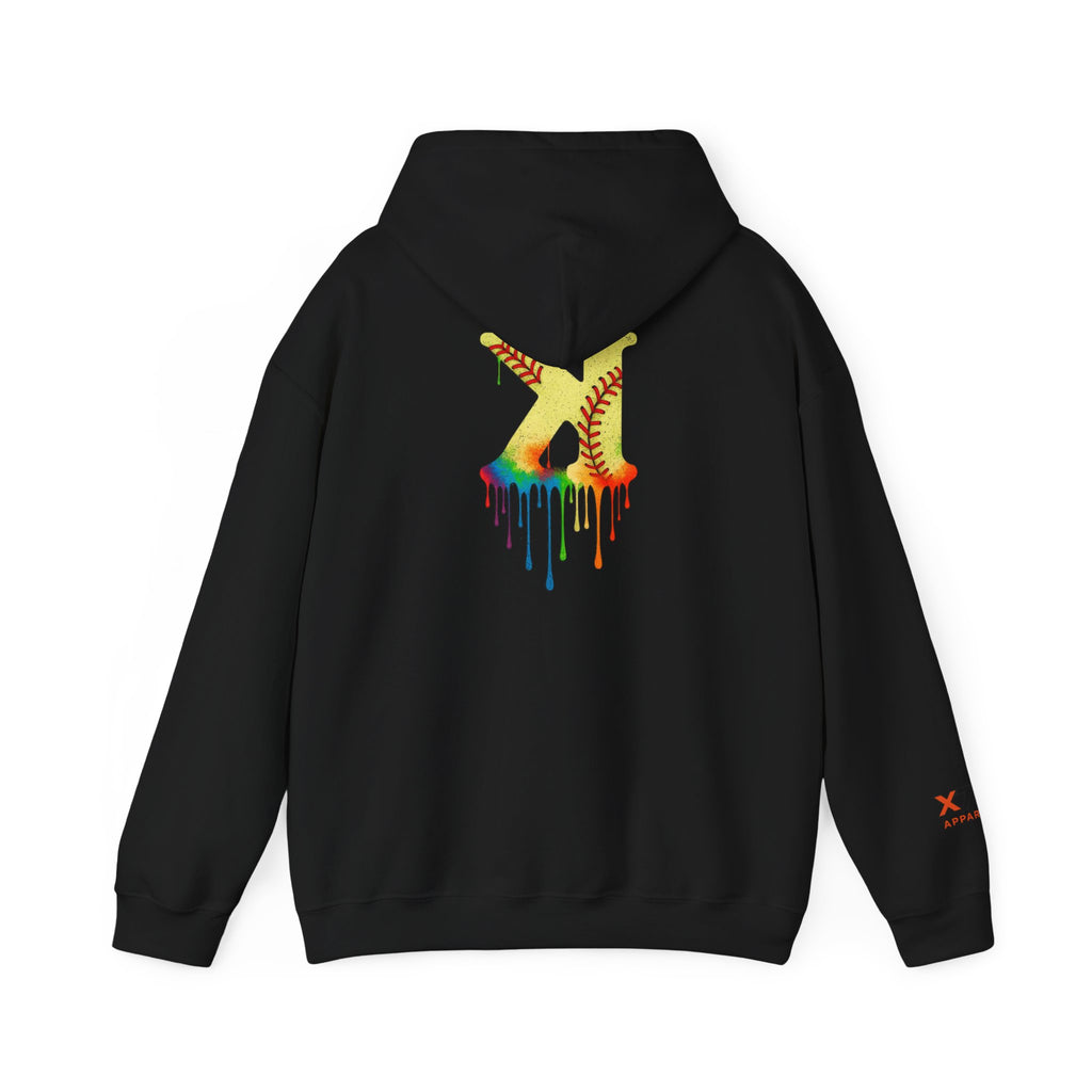 Softball Strikeout Drippy Paint Hoodie, Unisex Sweatshirt, Artistic Gift, Streetwear Style, Comfortable Casual Wear, Unique Hooded Top