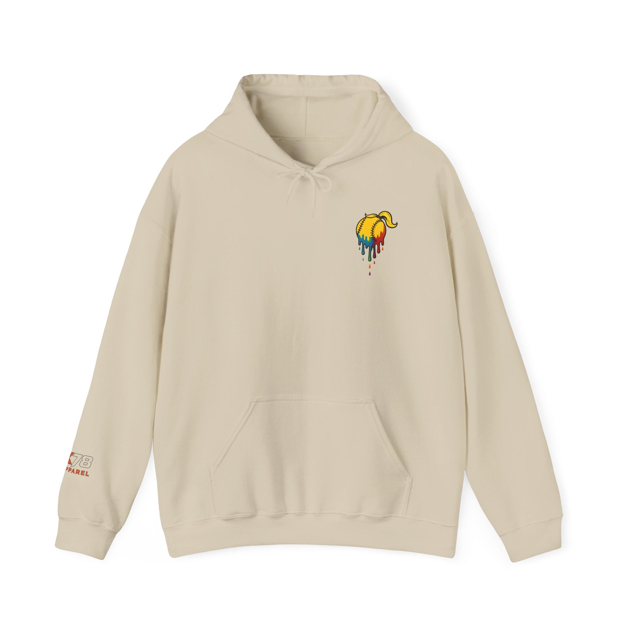 Softball Strikeout Drippy Paint Hoodie, Unisex Sweatshirt, Artistic Gift, Streetwear Style, Comfortable Casual Wear, Unique Hooded Top