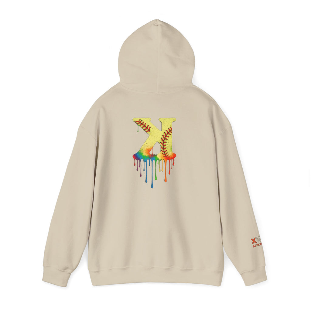 Softball Strikeout Drippy Paint Hoodie, Unisex Sweatshirt, Artistic Gift, Streetwear Style, Comfortable Casual Wear, Unique Hooded Top