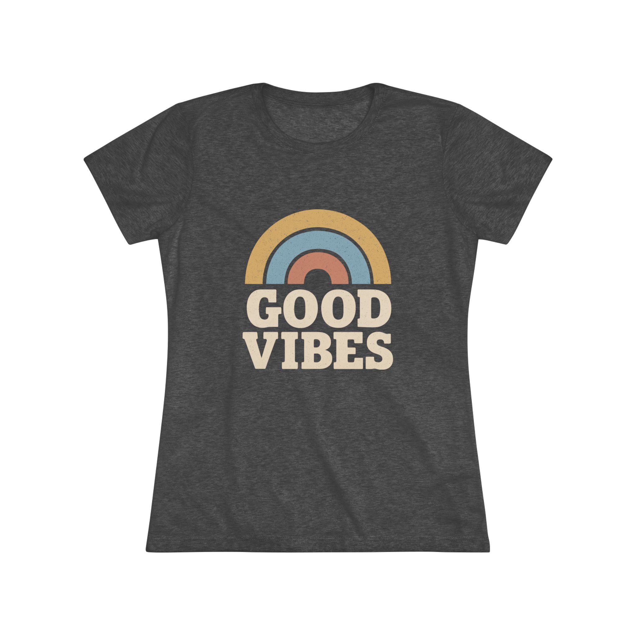 Good Vibes Women's Triblend Tee, Rainbow Shirt, Casual T-Shirt, Boho Style Top, Gift for Her, Summer Fashion