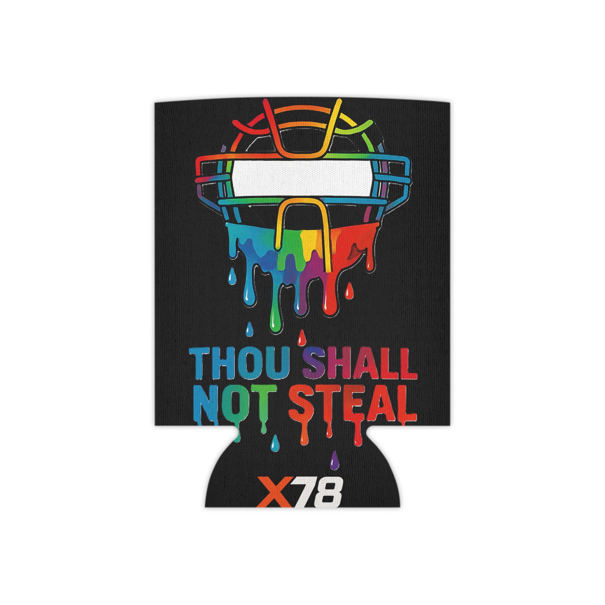 'Drippy Thou Shall Not Steel' Vibrant Can Cooler with Funny Quote, Summer Party Gear, BBQ Accessory, Gifts for Friends, Pride Event Essentials