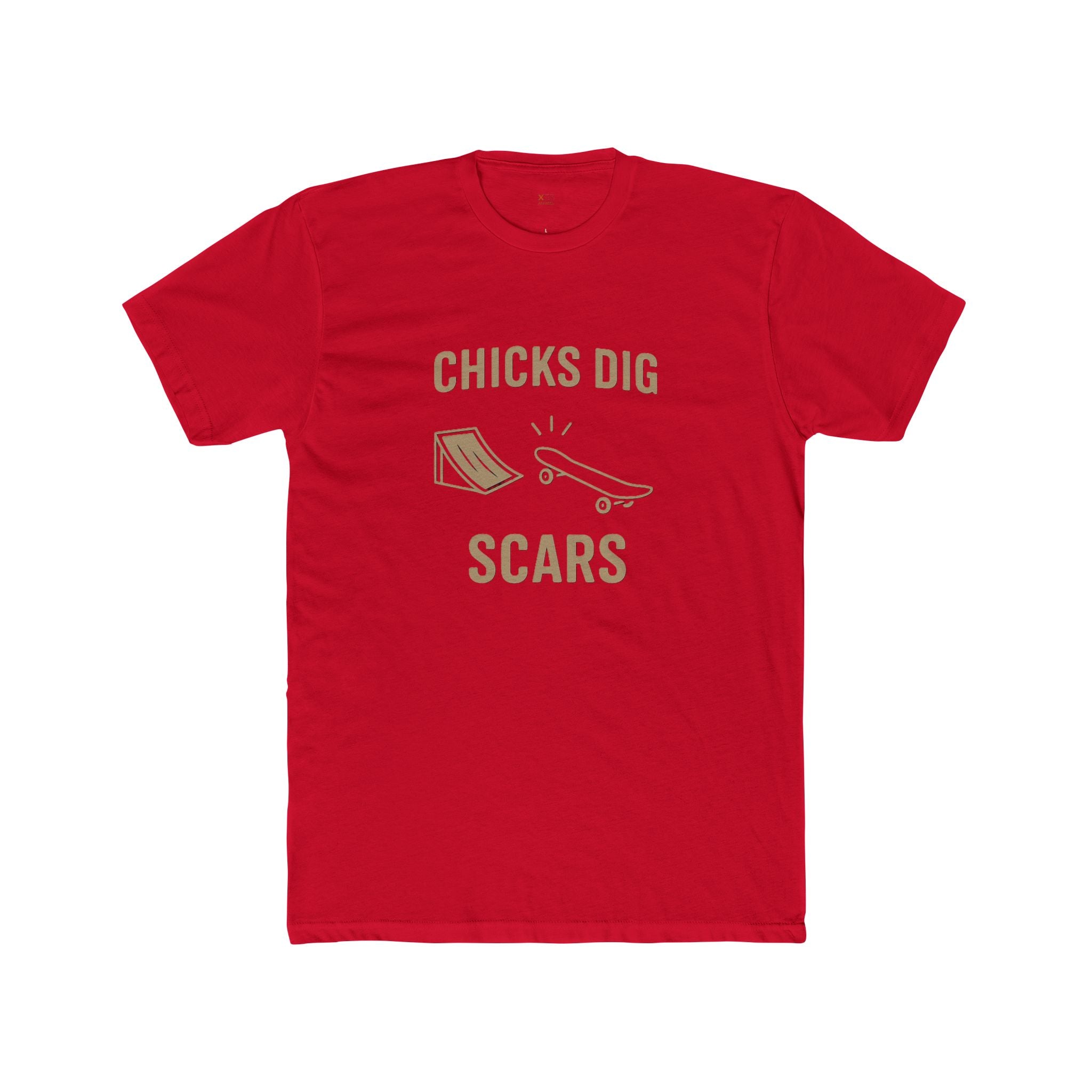 'Chicks Dig Scars Skateboard' Humor Tee, Chicks Dig Scars Graphic Shirt, Unisex Cotton Crew T-Shirt, Casual Everyday Wear, Gift for Skaters, Trendy Streetwear