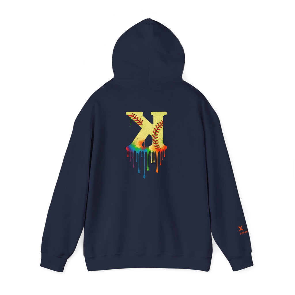 Softball Strikeout Drippy Paint Hoodie, Unisex Sweatshirt, Artistic Gift, Streetwear Style, Comfortable Casual Wear, Unique Hooded Top