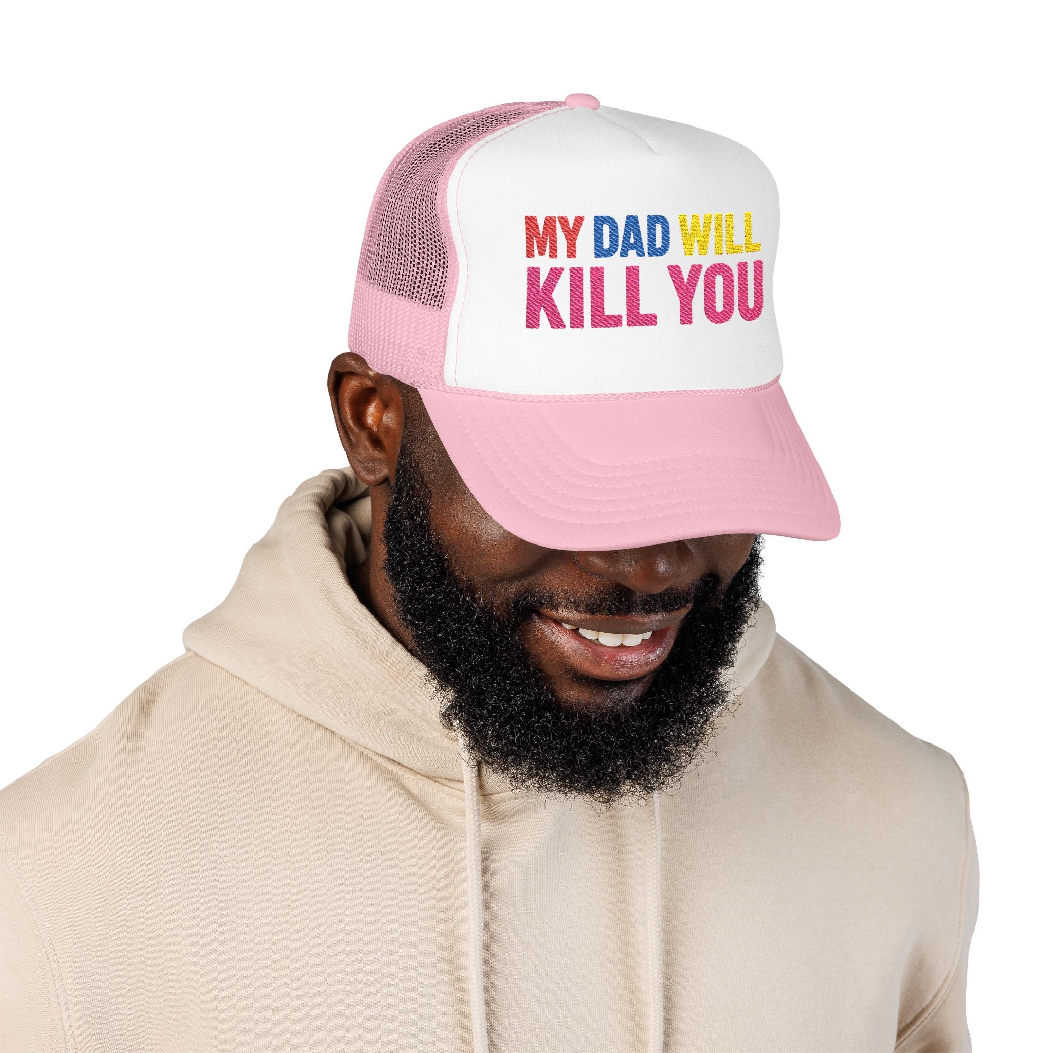 My Dad Will Kill You Bold Statement Foam Trucker Hat, Unique Fashion Accessory, Father's Day, Summer Style, Casual Wear, Outdoor Fun