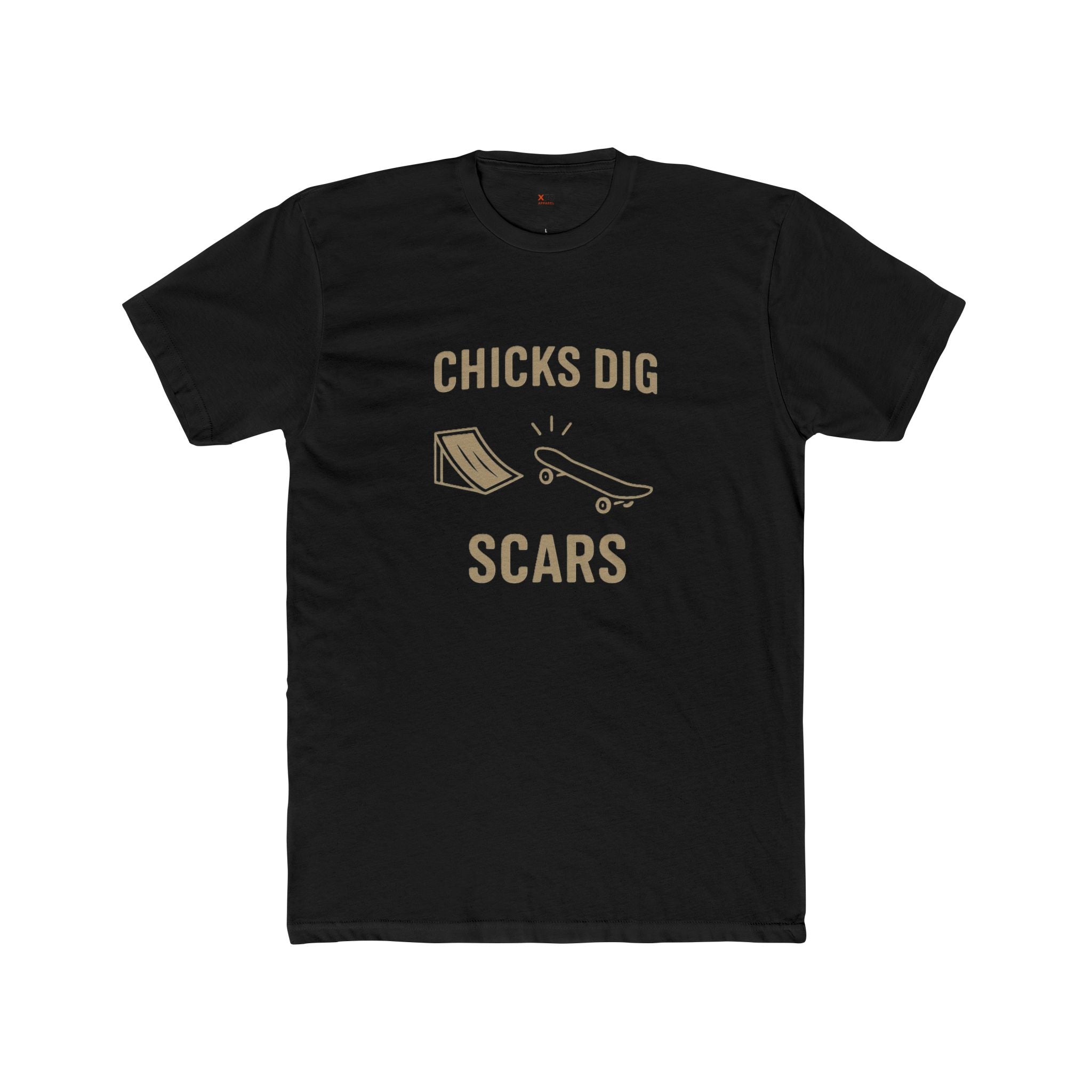 'Chicks Dig Scars Skateboard' Humor Tee, Chicks Dig Scars Graphic Shirt, Unisex Cotton Crew T-Shirt, Casual Everyday Wear, Gift for Skaters, Trendy Streetwear