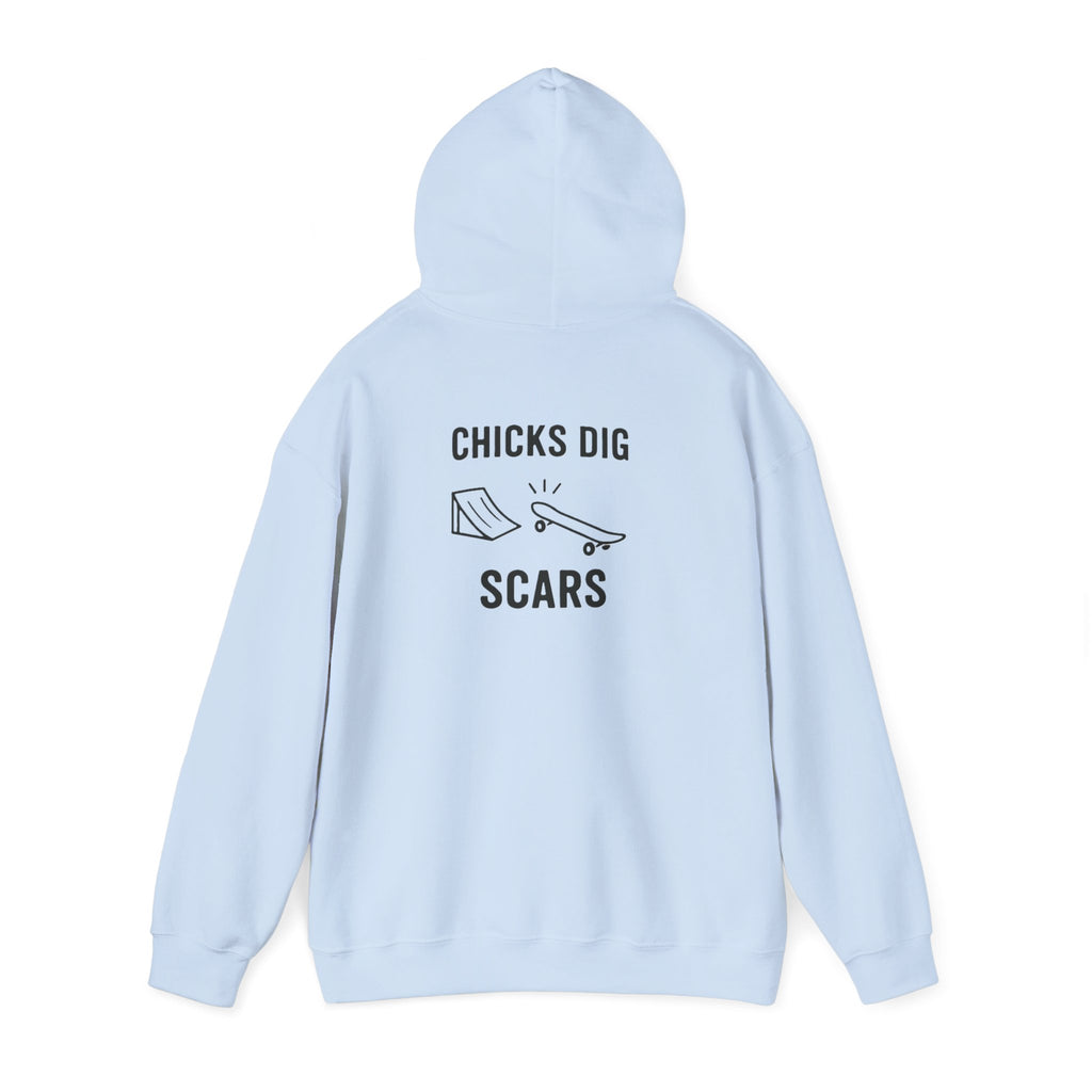 'Gen X Chicks Dig Scars Skateboard' Chic Streetwear Hoodie, Unisex Heavy Blend Sweatshirt, Skateboard Fashion, Gift for Skate Enthusiasts, Casual Wear, Everyday Style