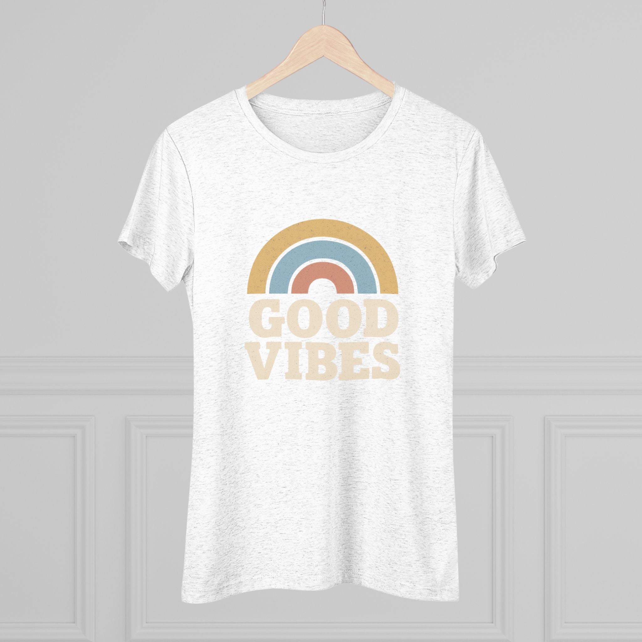 Good Vibes Women's Triblend Tee, Rainbow Shirt, Casual T-Shirt, Boho Style Top, Gift for Her, Summer Fashion