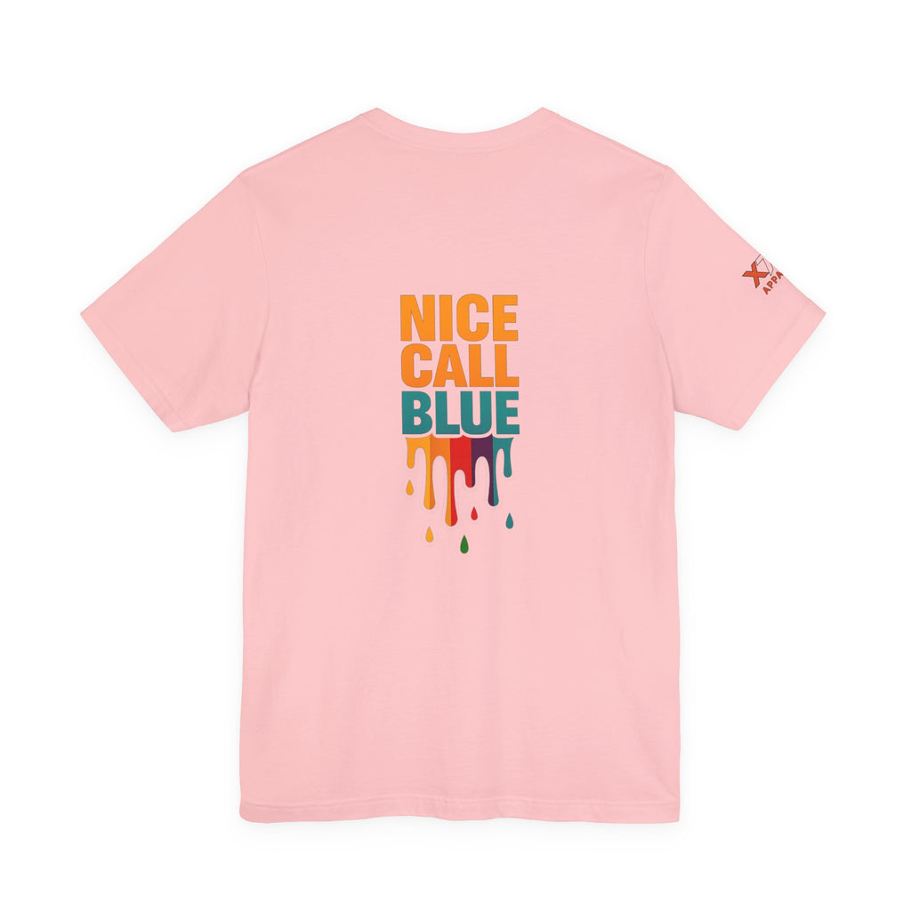 Nice Call Blue Drippy Cool Graphic Tee for Casual Vibes, Perfect for Everyday Wear, Music Festivals, Birthdays, Summer Outings, Unisex Style