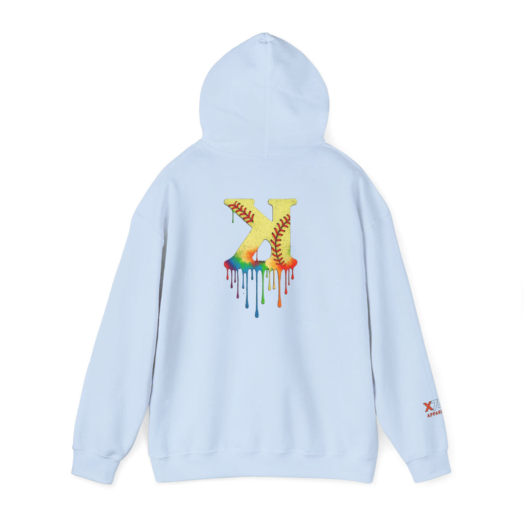 Softball Strikeout Drippy Paint Hoodie, Unisex Sweatshirt, Artistic Gift, Streetwear Style, Comfortable Casual Wear, Unique Hooded Top