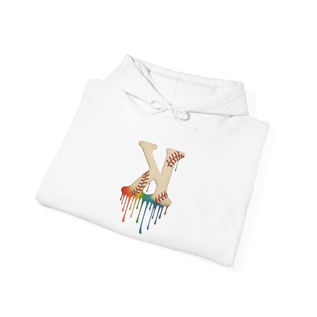 Baseball Strikeout Drippy Hoodie, Unisex Heavy Blend Sweatshirt, Trendy Streetwear, Casual Winter Outfit, Unique Gift for Art Lovers, Creative Apparel