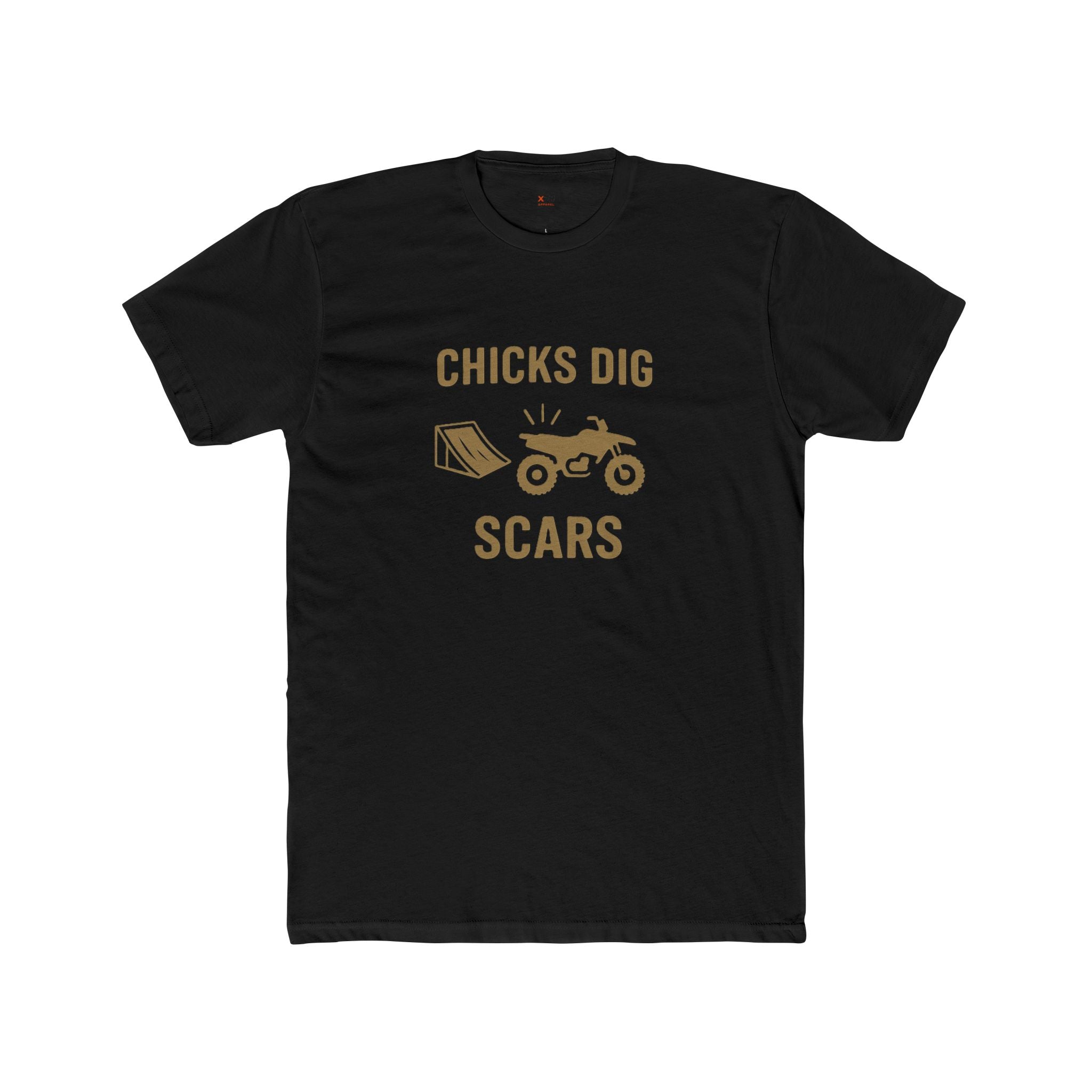 'Chicks Dig Scars Four-Wheeler' Unisex Cotton Crew Tee, Funny Graphic Shirt, Men's Gift Idea, Outdoor Adventure, Casual Wear, Motorcycle Lovers Tee