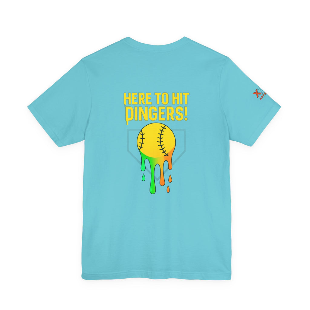 Here to Hit Dingers Drippy Playful Sports Shirt for Athletes, Gifts for Softball Lovers, Team Apparel