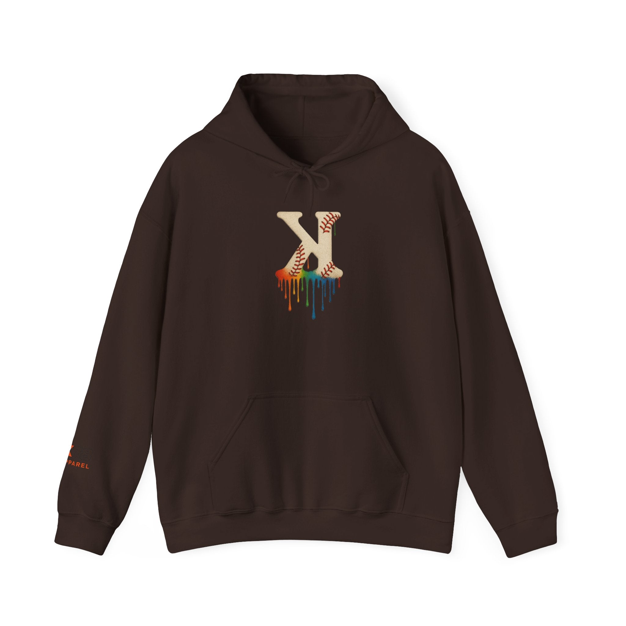 Baseball Strikeout Drippy Hoodie, Unisex Heavy Blend Sweatshirt, Trendy Streetwear, Casual Winter Outfit, Unique Gift for Art Lovers, Creative Apparel