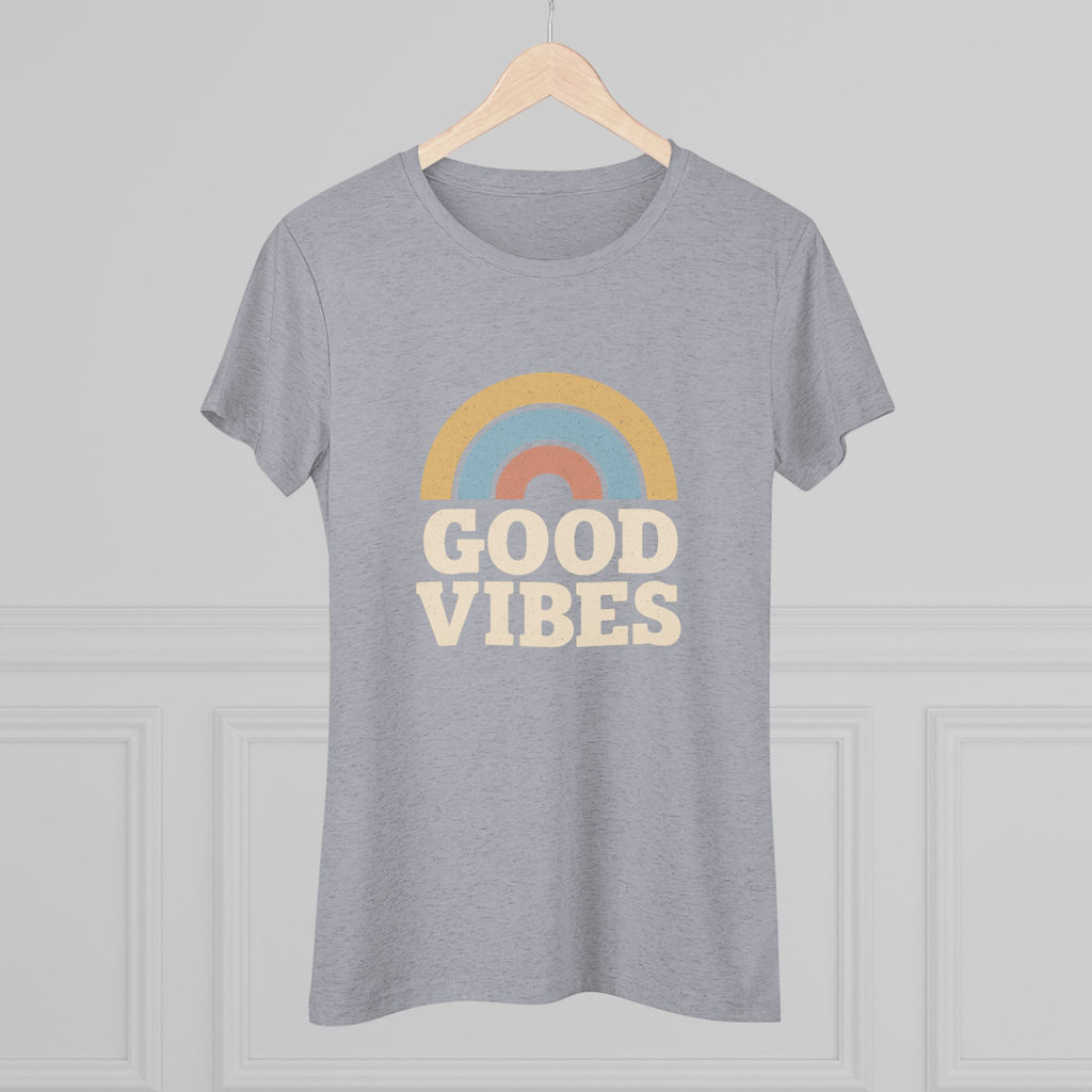 Good Vibes Women's Triblend Tee, Rainbow Shirt, Casual T-Shirt, Boho Style Top, Gift for Her, Summer Fashion