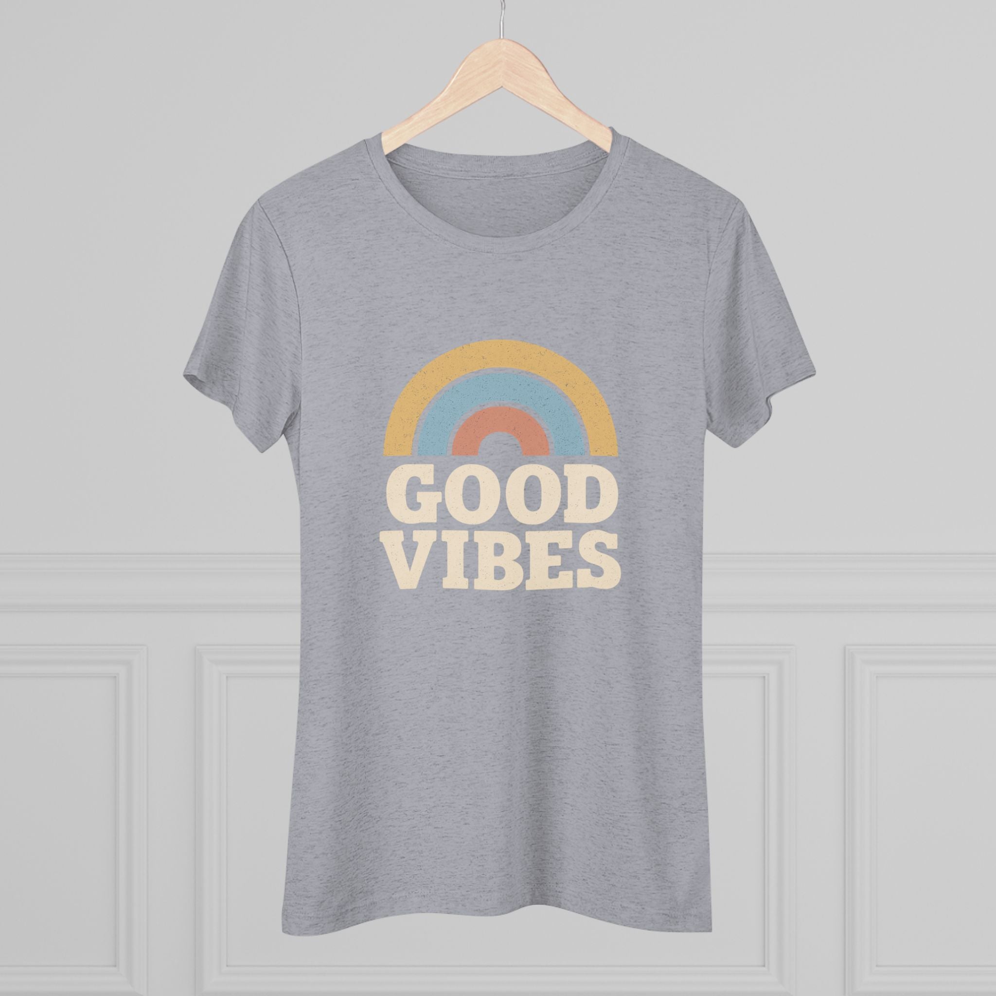 Good Vibes Women's Triblend Tee, Rainbow Shirt, Casual T-Shirt, Boho Style Top, Gift for Her, Summer Fashion