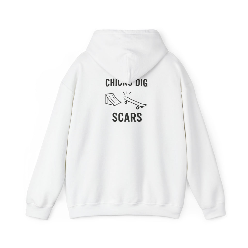 'Gen X Chicks Dig Scars Skateboard' Chic Streetwear Hoodie, Unisex Heavy Blend Sweatshirt, Skateboard Fashion, Gift for Skate Enthusiasts, Casual Wear, Everyday Style