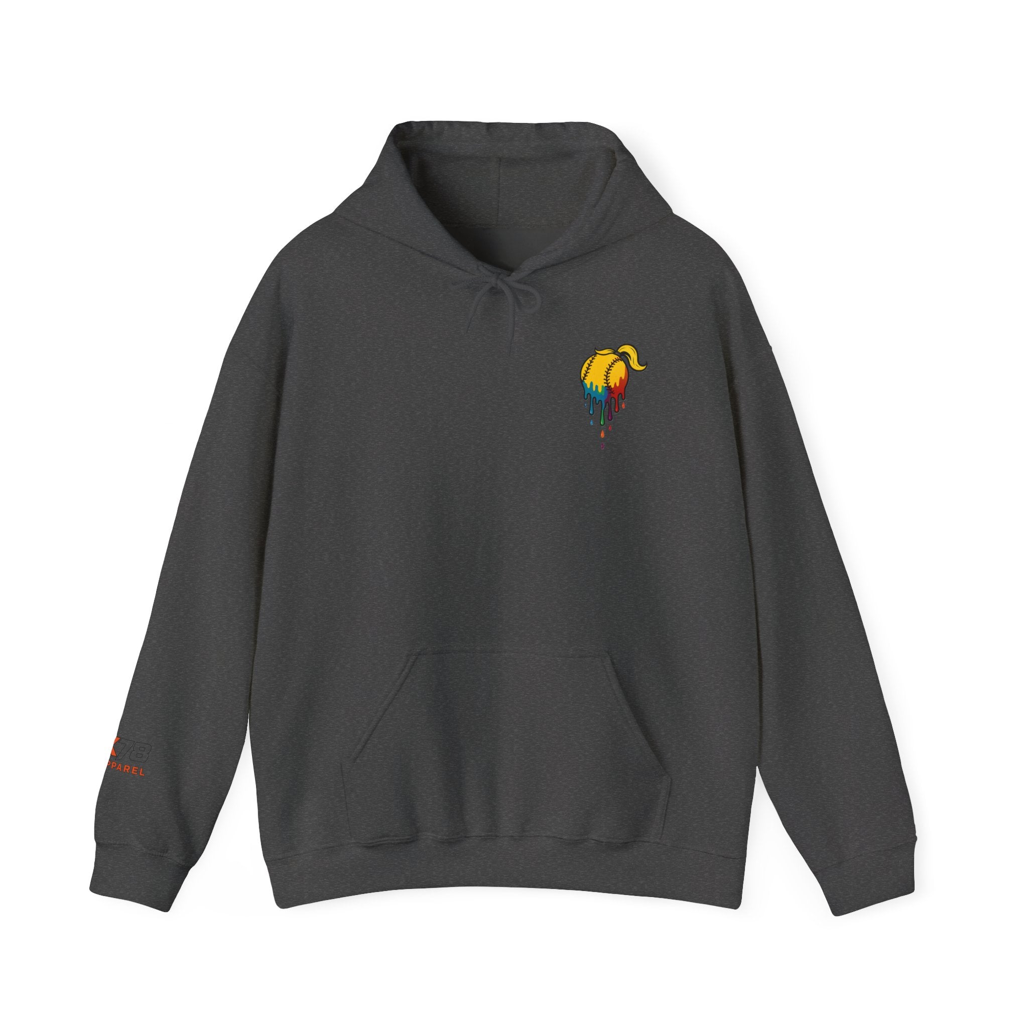 Softball Strikeout Drippy Paint Hoodie, Unisex Sweatshirt, Artistic Gift, Streetwear Style, Comfortable Casual Wear, Unique Hooded Top