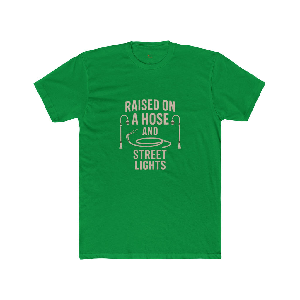 'Raised On A Hose And Street Lights' Cotton Crew Tee, Casual Graphic T-Shirt, Summer Outfit, Gift for him/her, Outdoor Fun, Nostalgic Apparel, Everyday Wear