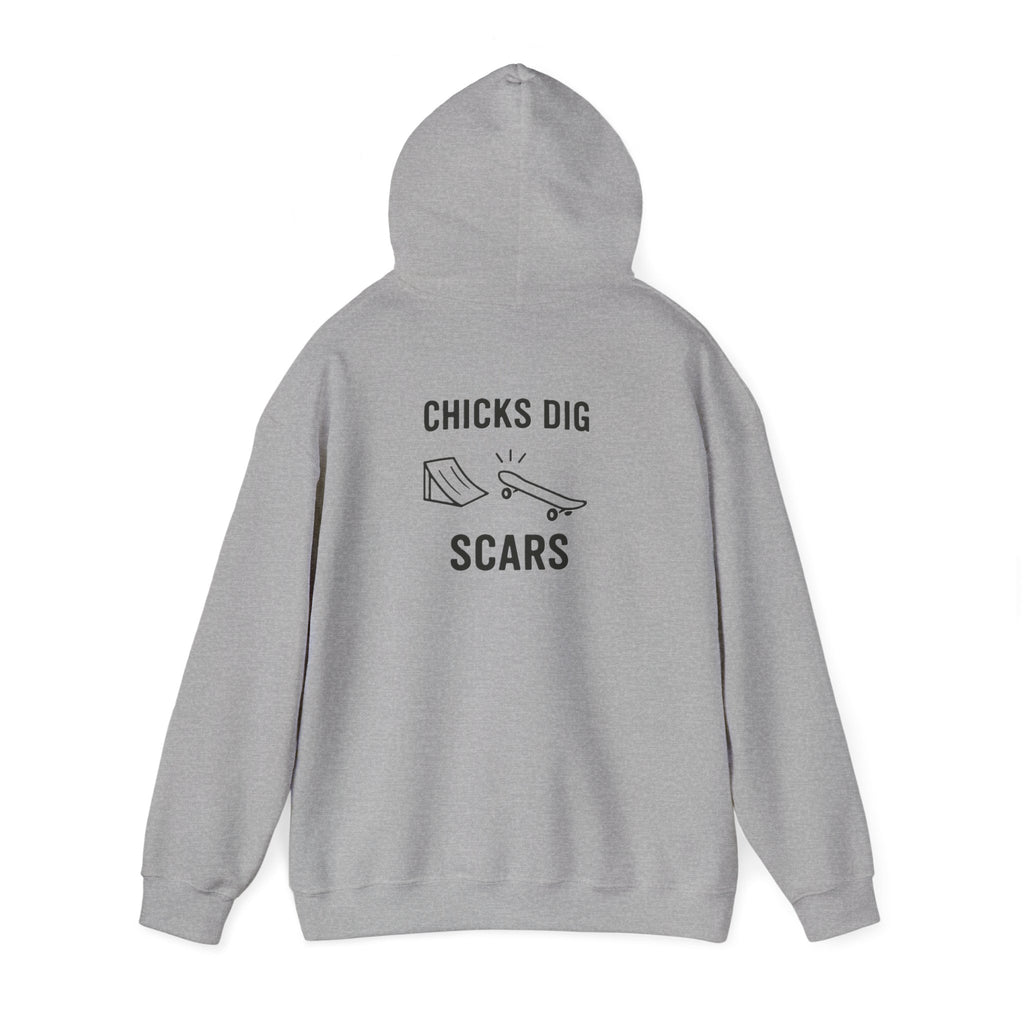 'Gen X Chicks Dig Scars Skateboard' Chic Streetwear Hoodie, Unisex Heavy Blend Sweatshirt, Skateboard Fashion, Gift for Skate Enthusiasts, Casual Wear, Everyday Style