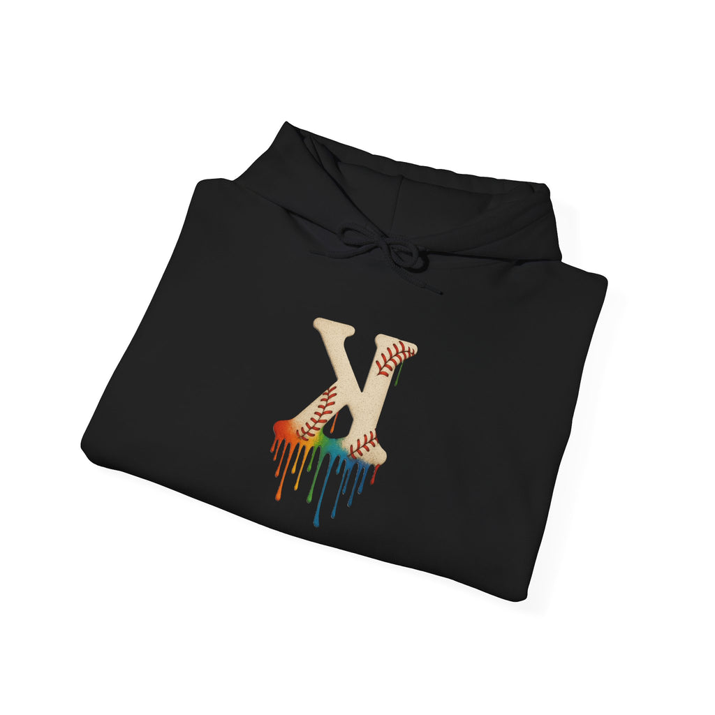 Baseball Strikeout Drippy Hoodie, Unisex Heavy Blend Sweatshirt, Trendy Streetwear, Casual Winter Outfit, Unique Gift for Art Lovers, Creative Apparel
