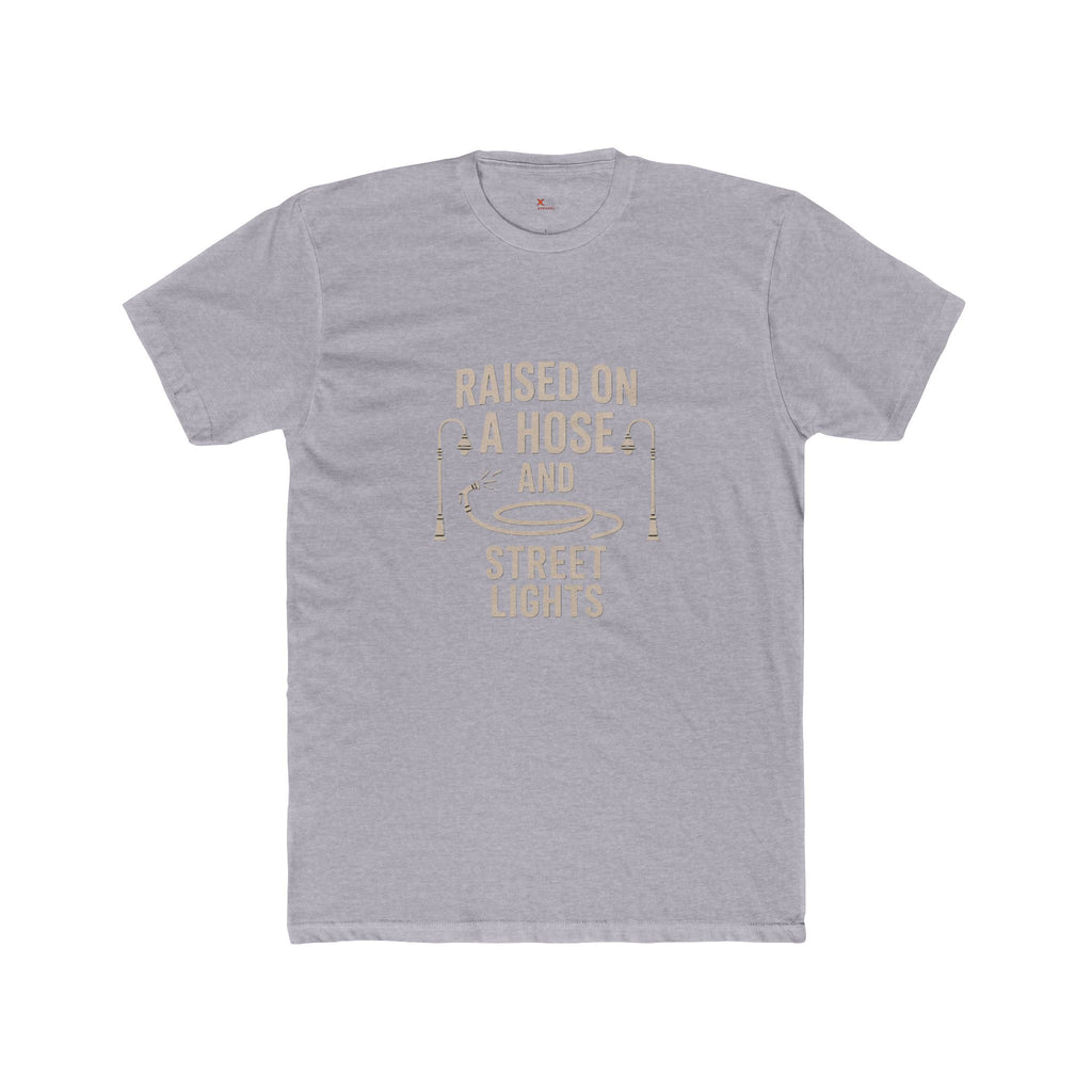 'Raised On A Hose And Street Lights' Cotton Crew Tee, Casual Graphic T-Shirt, Summer Outfit, Gift for him/her, Outdoor Fun, Nostalgic Apparel, Everyday Wear