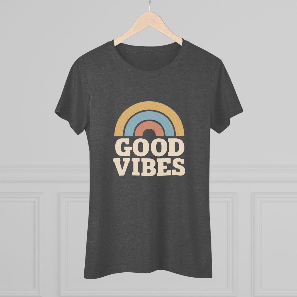 Good Vibes Women's Triblend Tee, Rainbow Shirt, Casual T-Shirt, Boho Style Top, Gift for Her, Summer Fashion