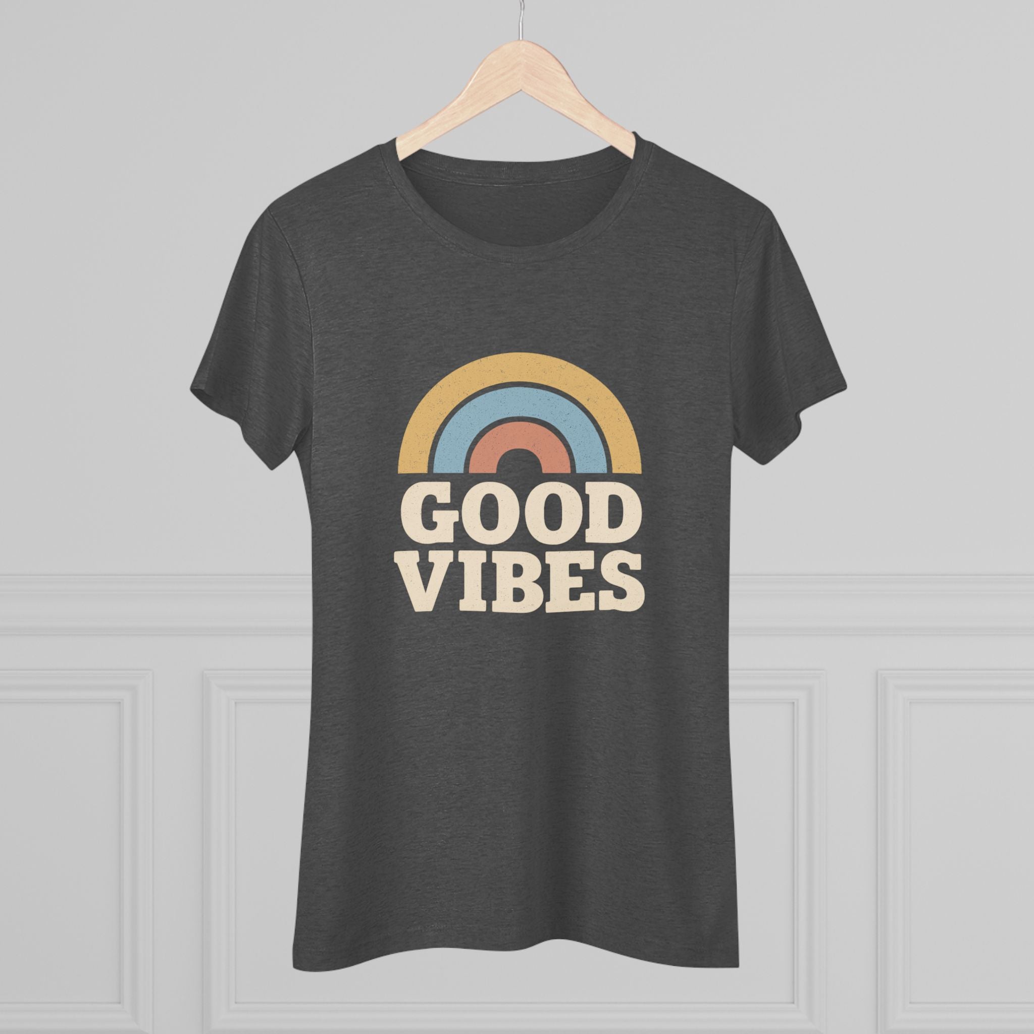 Good Vibes Women's Triblend Tee, Rainbow Shirt, Casual T-Shirt, Boho Style Top, Gift for Her, Summer Fashion
