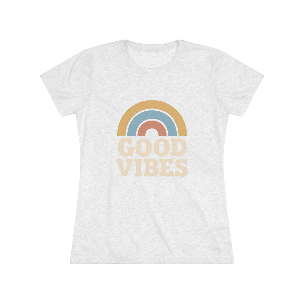 Good Vibes Women's Triblend Tee, Rainbow Shirt, Casual T-Shirt, Boho Style Top, Gift for Her, Summer Fashion