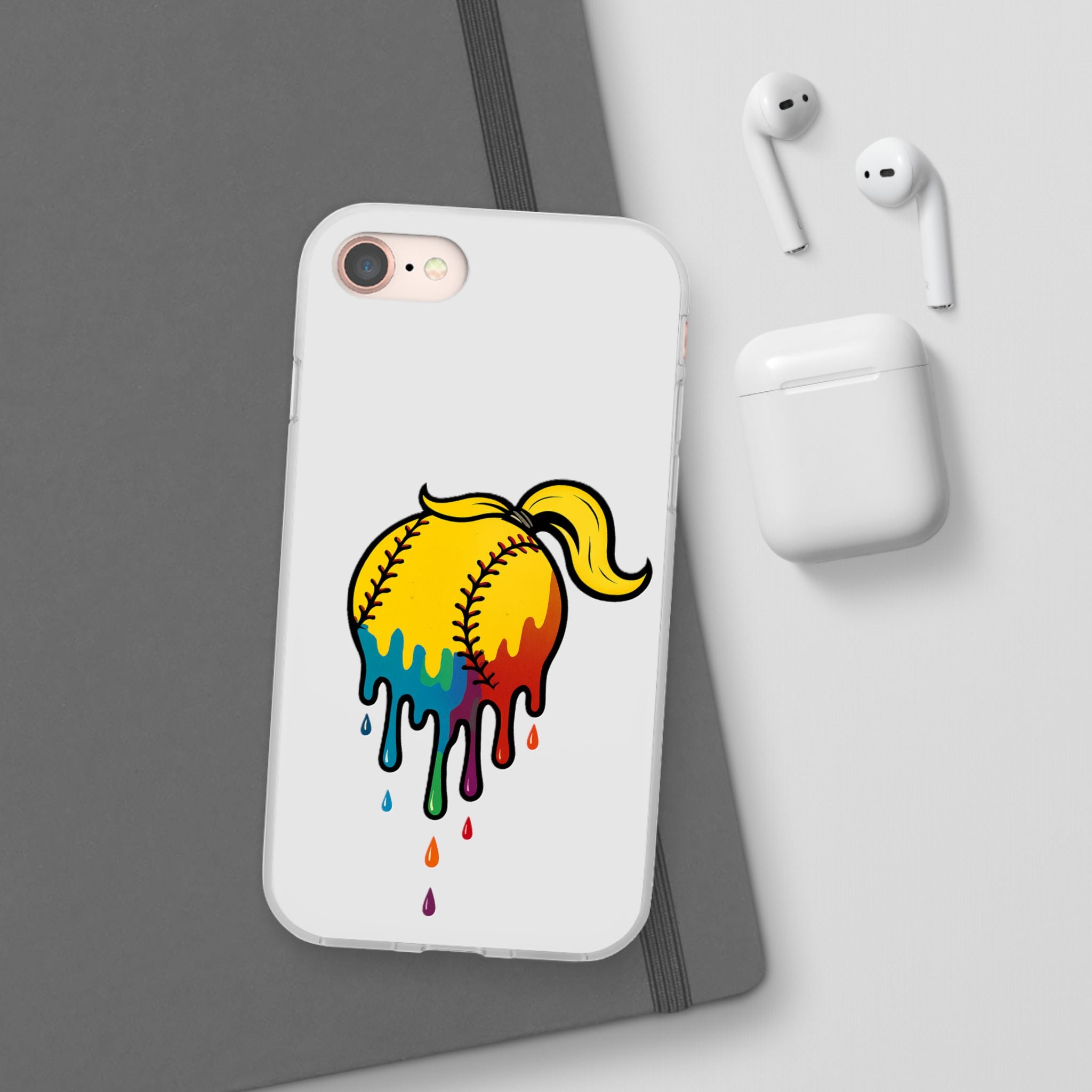 'Drippy' Colorful Baseball Flexi Case, Phone Cover for Softball Lovers, Sporty Gift for Athletes, Fun Accessory for Teens, Vibrant Custom Phone Shell