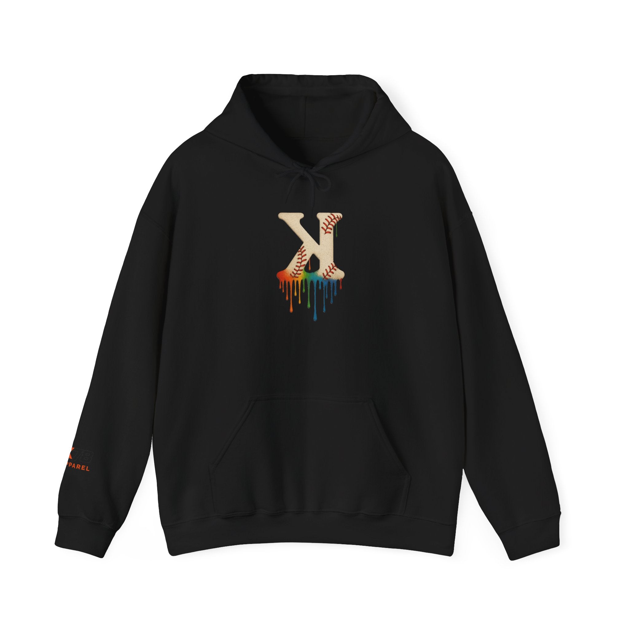Baseball Strikeout Drippy Hoodie, Unisex Heavy Blend Sweatshirt, Trendy Streetwear, Casual Winter Outfit, Unique Gift for Art Lovers, Creative Apparel