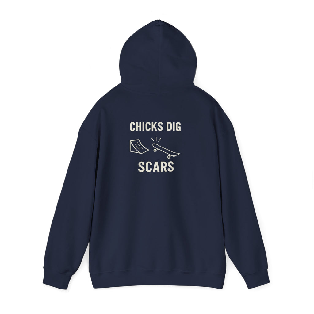 'Gen X Chicks Dig Scars Skateboard' Chic Streetwear Hoodie, Unisex Heavy Blend Sweatshirt, Skateboard Fashion, Gift for Skate Enthusiasts, Casual Wear, Everyday Style