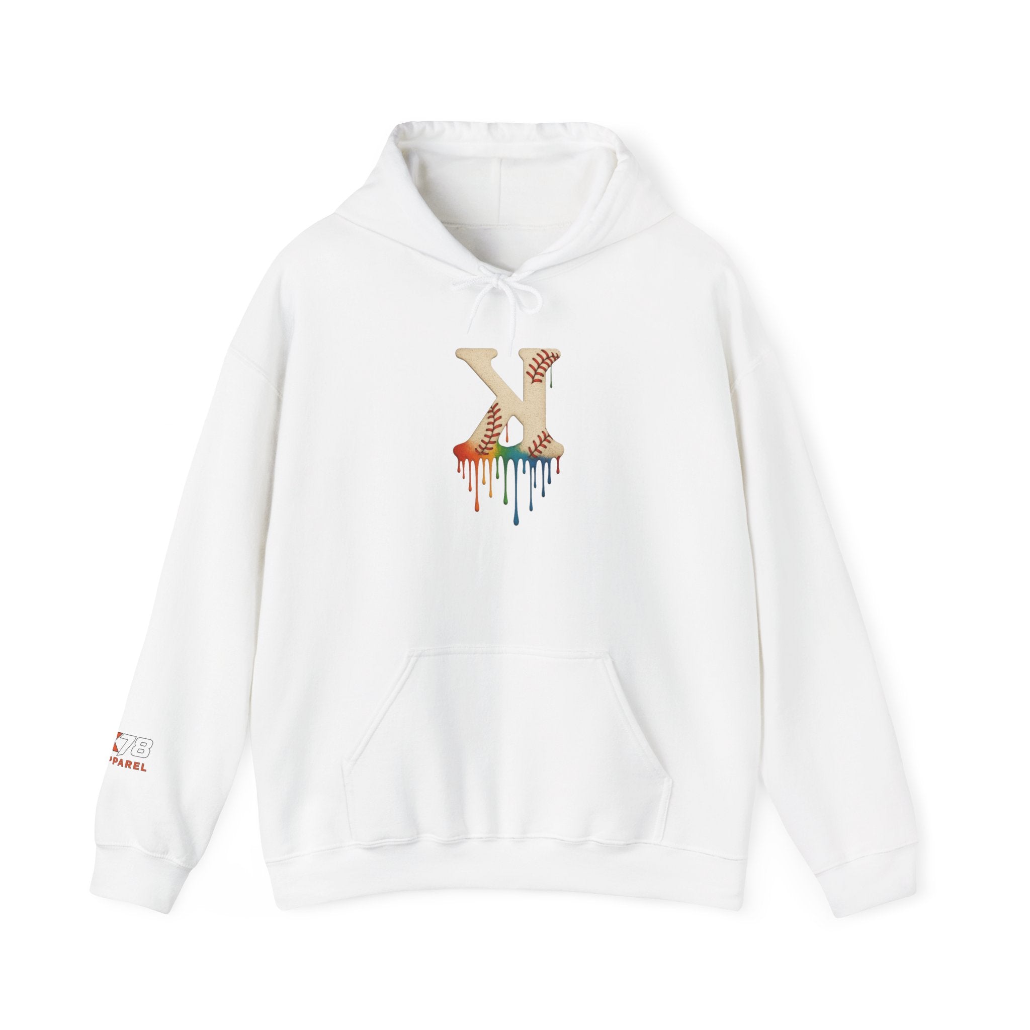 Baseball Strikeout Drippy Hoodie, Unisex Heavy Blend Sweatshirt, Trendy Streetwear, Casual Winter Outfit, Unique Gift for Art Lovers, Creative Apparel