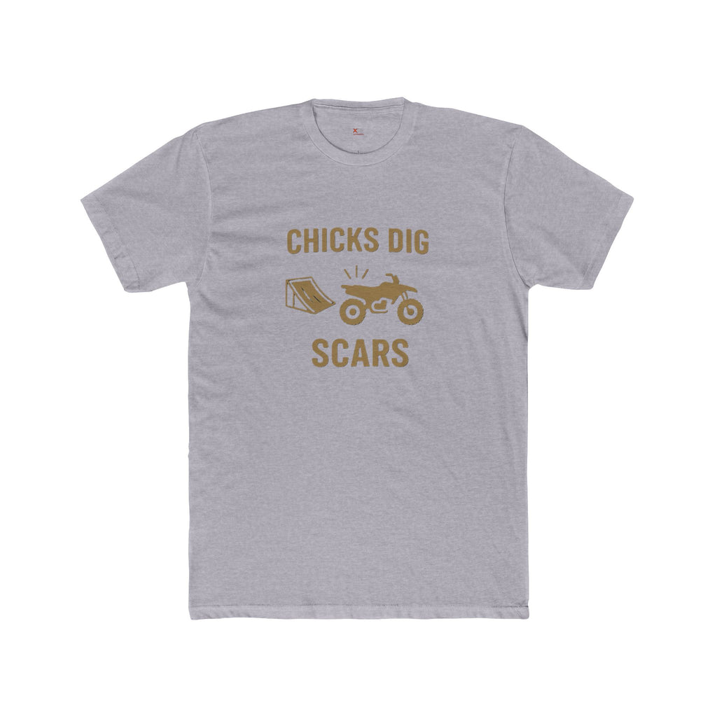 'Chicks Dig Scars Four-Wheeler' Unisex Cotton Crew Tee, Funny Graphic Shirt, Men's Gift Idea, Outdoor Adventure, Casual Wear, Motorcycle Lovers Tee