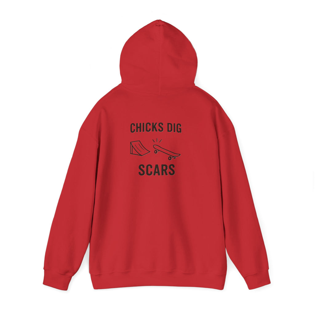 'Gen X Chicks Dig Scars Skateboard' Chic Streetwear Hoodie, Unisex Heavy Blend Sweatshirt, Skateboard Fashion, Gift for Skate Enthusiasts, Casual Wear, Everyday Style