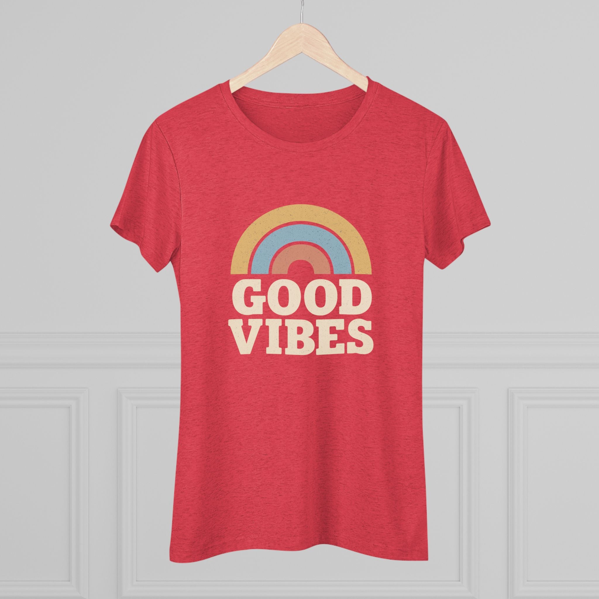 Good Vibes Women's Triblend Tee, Rainbow Shirt, Casual T-Shirt, Boho Style Top, Gift for Her, Summer Fashion