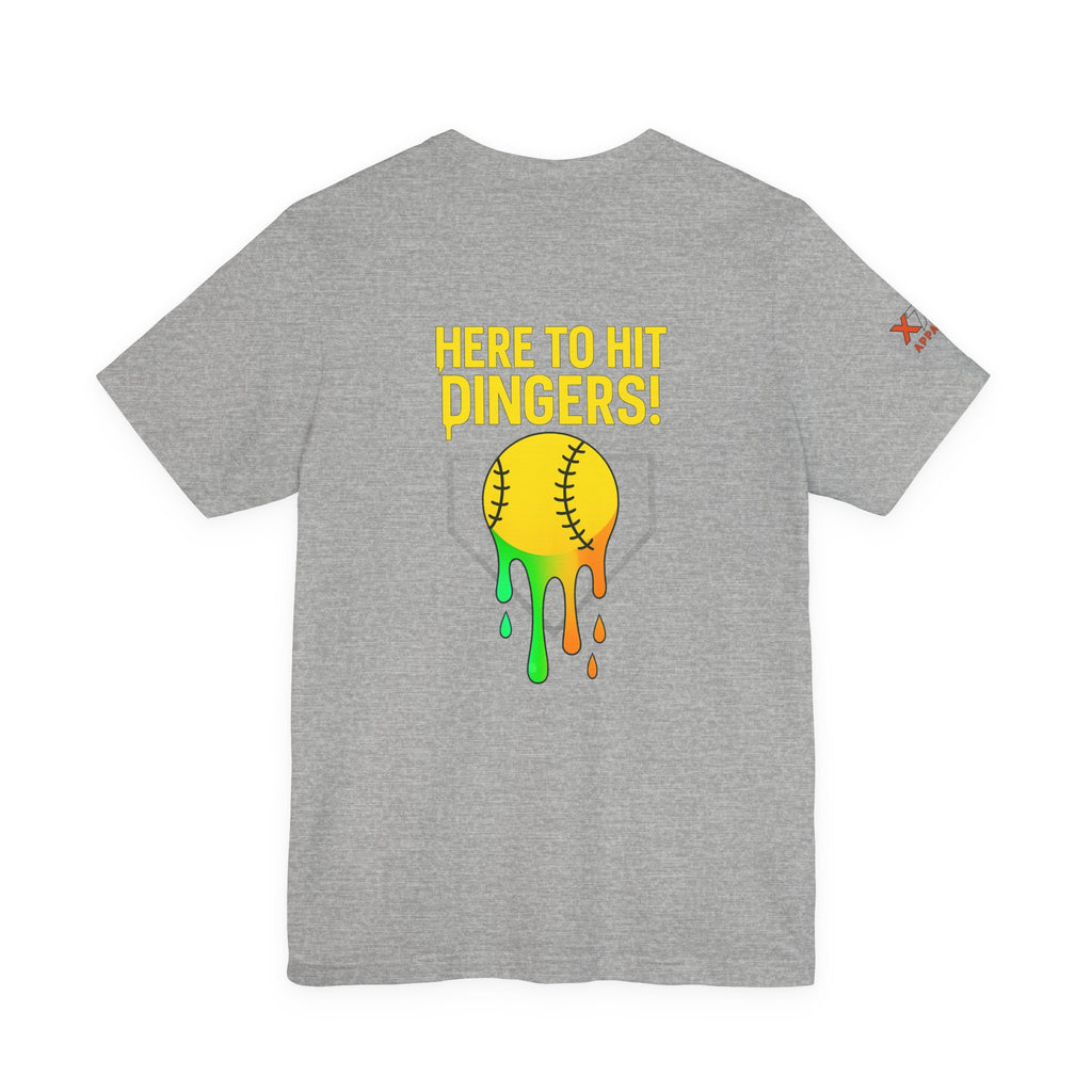 Here to Hit Dingers Drippy Playful Sports Shirt for Athletes, Gifts for Softball Lovers, Team Apparel