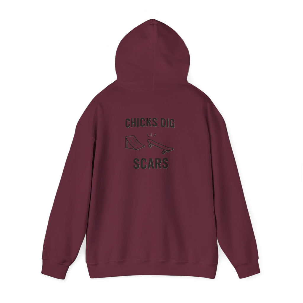 'Gen X Chicks Dig Scars Skateboard' Chic Streetwear Hoodie, Unisex Heavy Blend Sweatshirt, Skateboard Fashion, Gift for Skate Enthusiasts, Casual Wear, Everyday Style