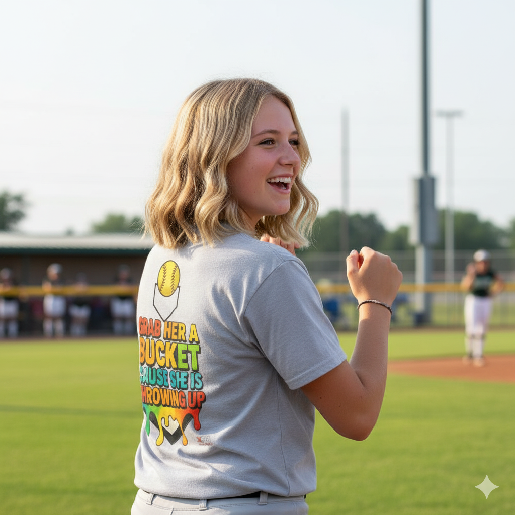 'Grab her a Bucket' Colorful Graphic Tee with Fun Quote, Comfortable Unisex Crew Shirt, Perfect for Casual Wear, Gift for Friends, Summer Outfit