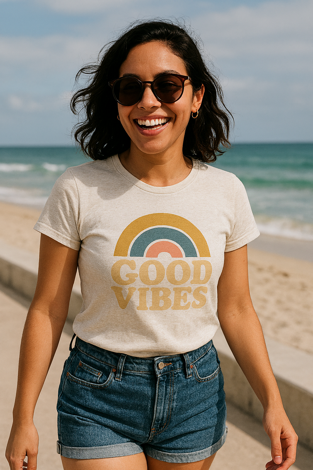 Good Vibes Women's Triblend Tee, Rainbow Shirt, Casual T-Shirt, Boho Style Top, Gift for Her, Summer Fashion