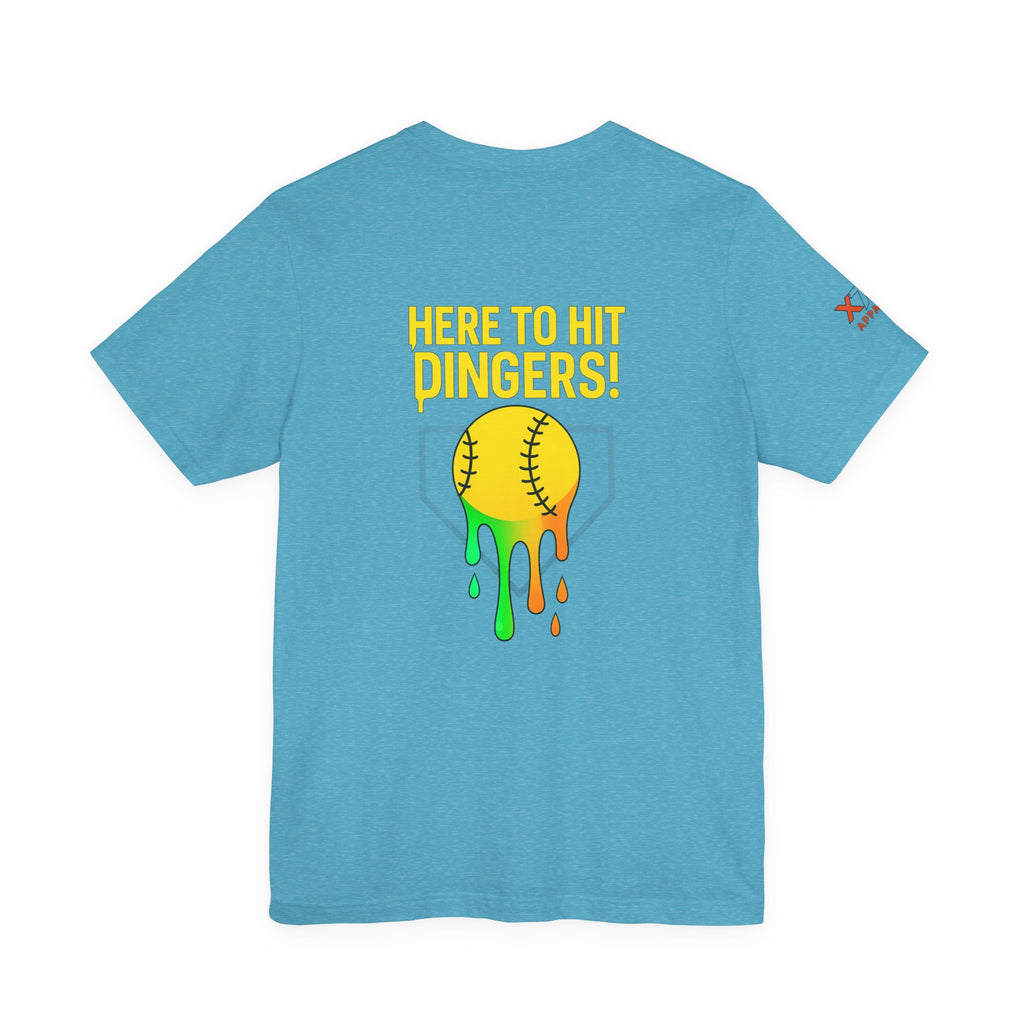 Here to Hit Dingers Drippy Playful Sports Shirt for Athletes, Gifts for Softball Lovers, Team Apparel