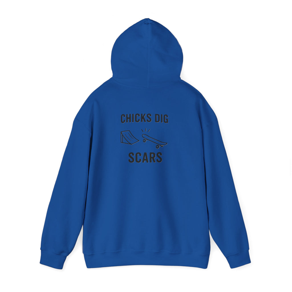 'Gen X Chicks Dig Scars Skateboard' Chic Streetwear Hoodie, Unisex Heavy Blend Sweatshirt, Skateboard Fashion, Gift for Skate Enthusiasts, Casual Wear, Everyday Style
