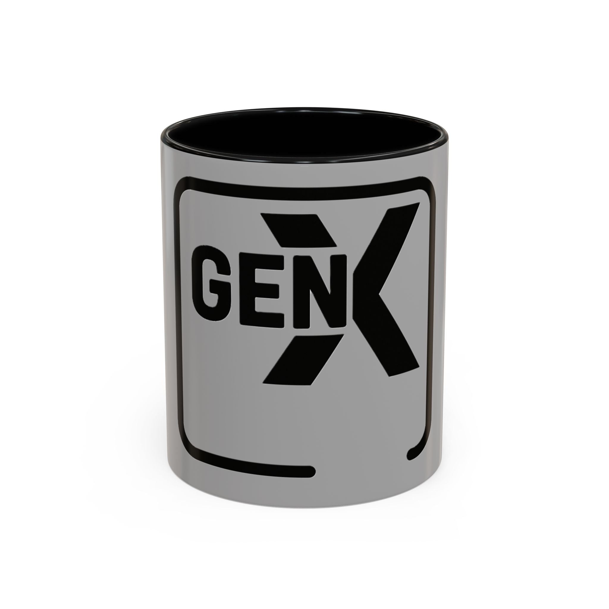 'Gen X' Accent Coffee Mug - Trendy Gift for Retro Lovers, Black and Gray Mug for Home Office, Vintage Style, Coffee Lover's Gift