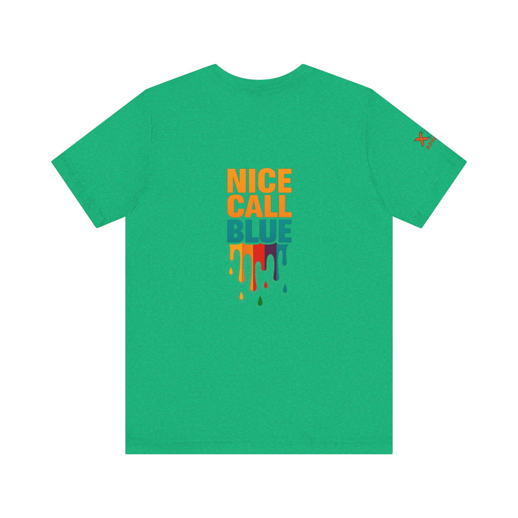 Nice Call Blue Drippy Cool Graphic Tee for Casual Vibes, Perfect for Everyday Wear, Music Festivals, Birthdays, Summer Outings, Unisex Style