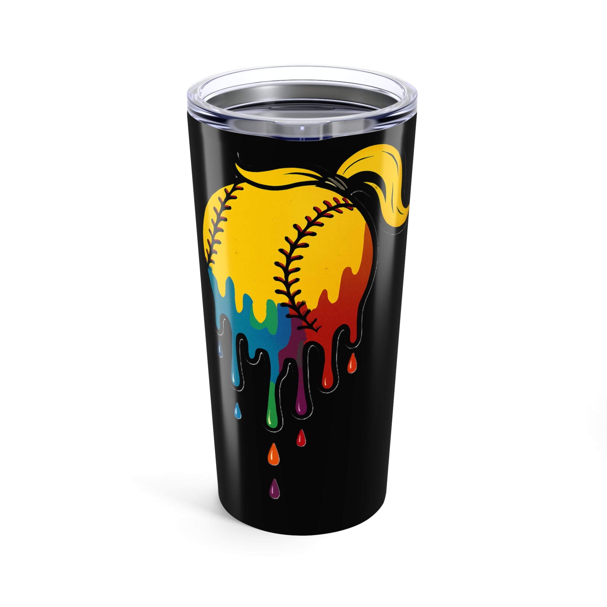 'Drippy' Colorful Dripping Baseball Tumbler | 20oz Travel Mug for Softball Fans, Sports Gifts, Summer Hydration
