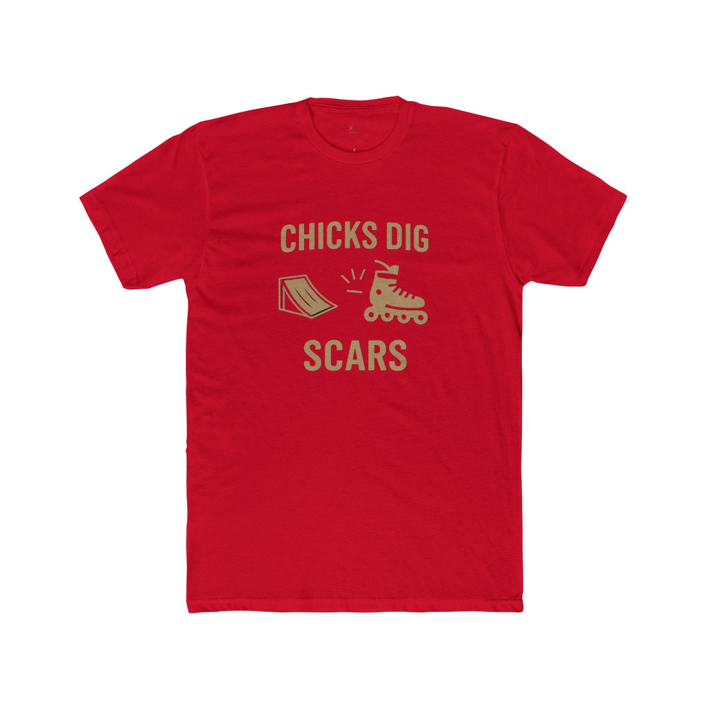 'Chicks Dig Scars Rollerblades' Unisex Cotton Crew Tee, Fun Graphic Tee, Roller Derby Shirt, Gift for Skaters, Casualwear, Quirky Humor Tee