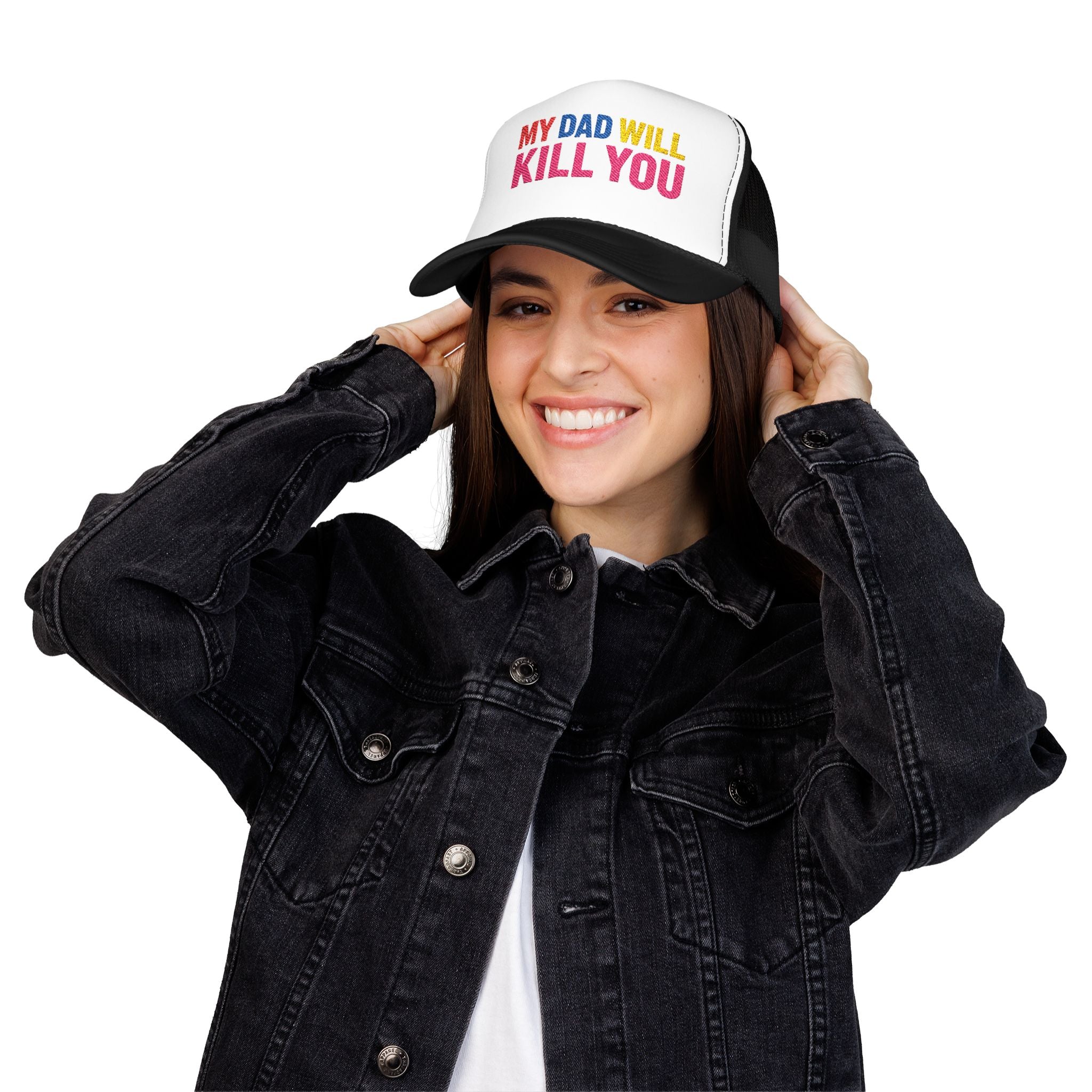 My Dad Will Kill You Bold Statement Foam Trucker Hat, Unique Fashion Accessory, Father's Day, Summer Style, Casual Wear, Outdoor Fun