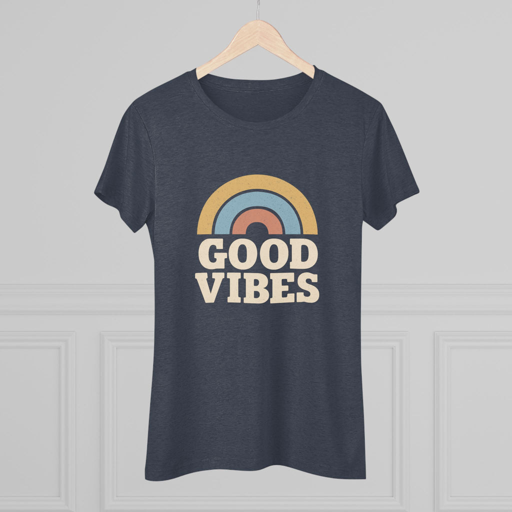 Good Vibes Women's Triblend Tee, Rainbow Shirt, Casual T-Shirt, Boho Style Top, Gift for Her, Summer Fashion