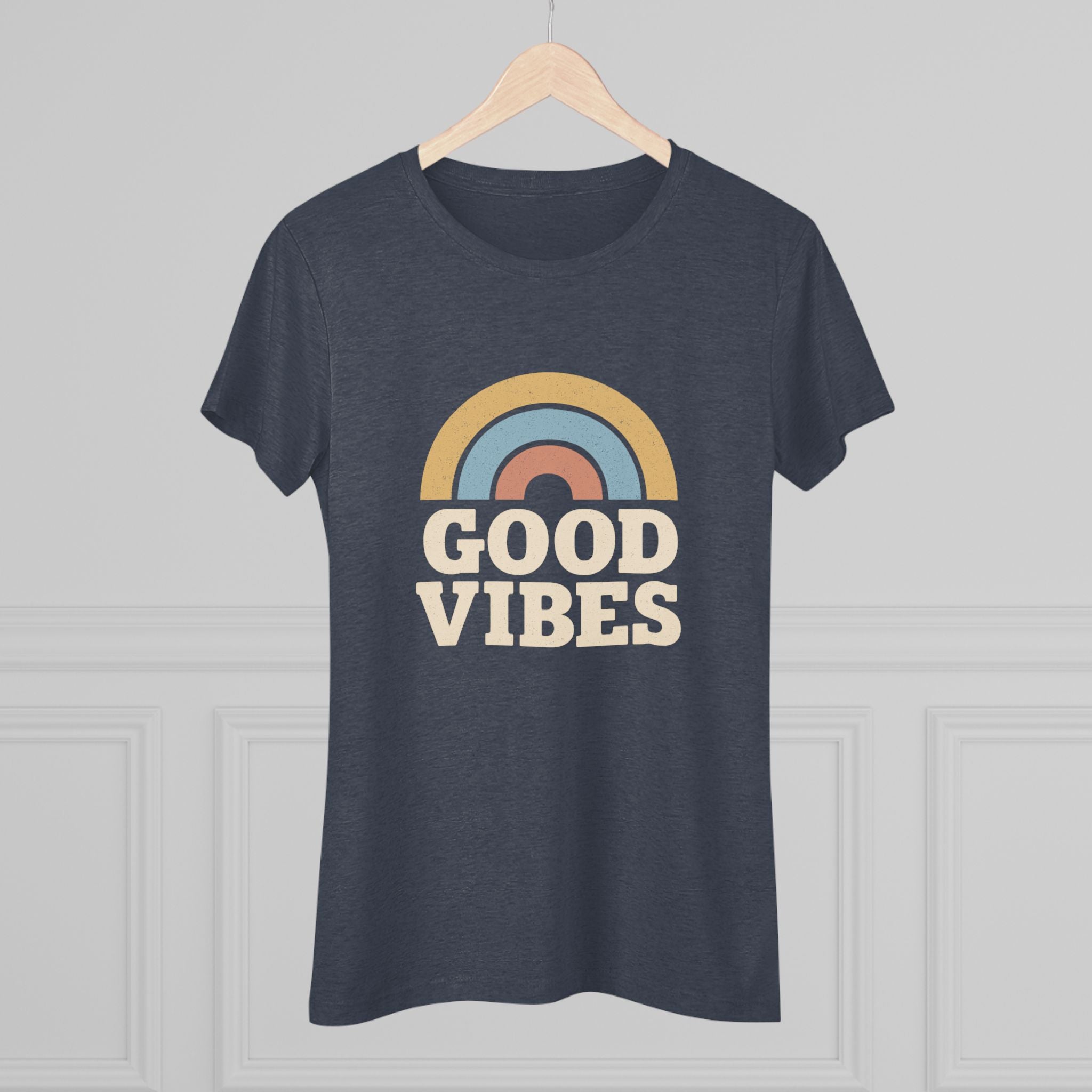 Good Vibes Women's Triblend Tee, Rainbow Shirt, Casual T-Shirt, Boho Style Top, Gift for Her, Summer Fashion