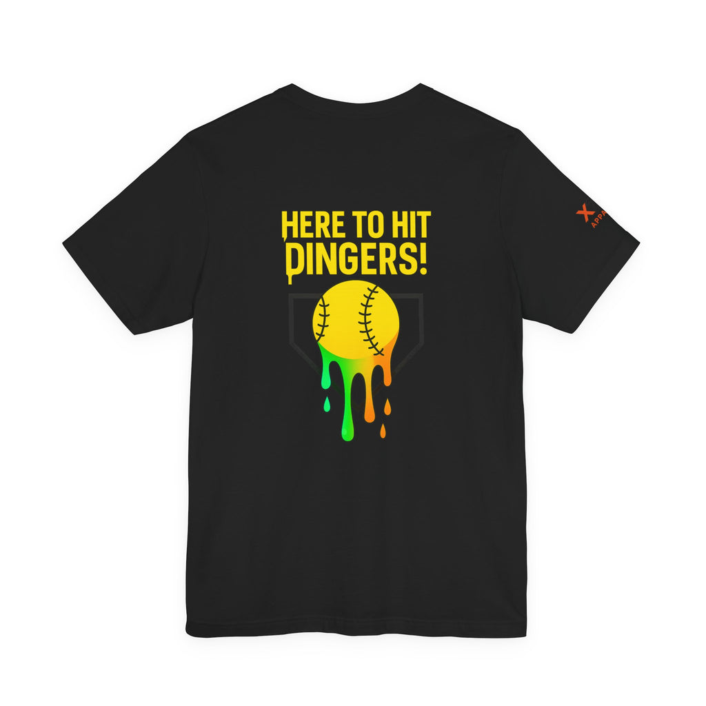 Here to Hit Dingers Drippy Playful Sports Shirt for Athletes, Gifts for Softball Lovers, Team Apparel